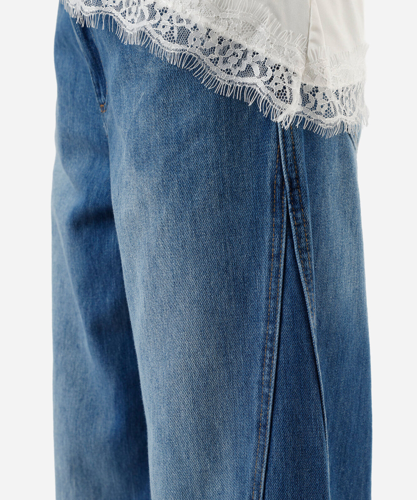 calça wide leg feminina jeans com recortes azul
