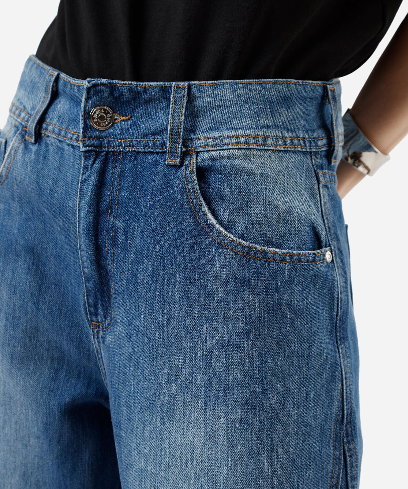 calça wide leg feminina jeans com recortes azul