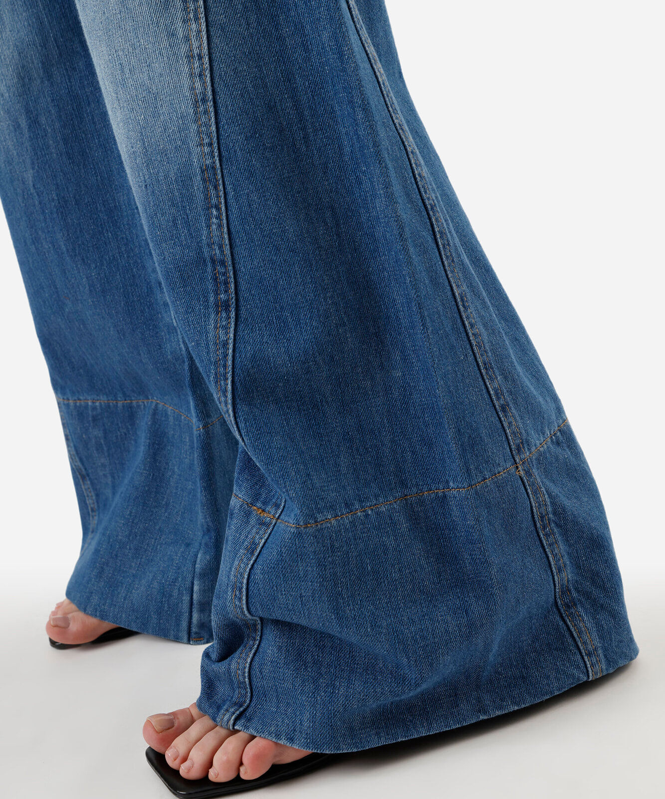 calça wide leg feminina jeans com recortes azul