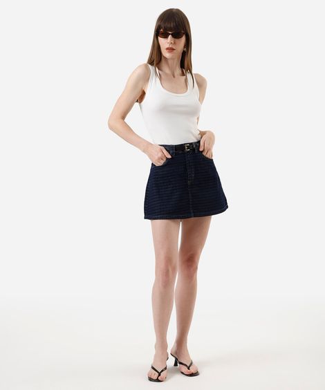 short saia feminino jeans xadrez azul