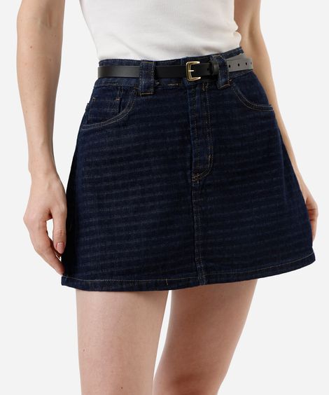 short saia feminino jeans xadrez azul