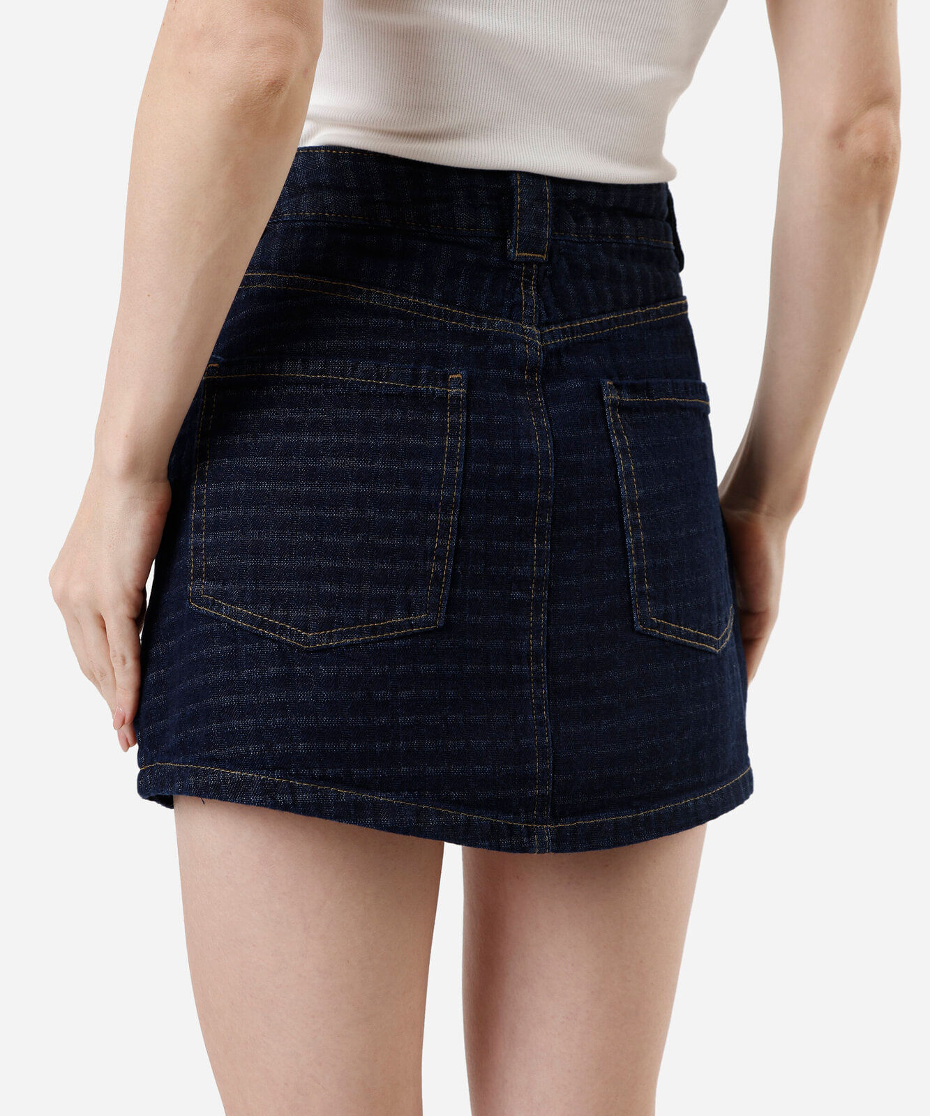 short saia feminino jeans xadrez azul