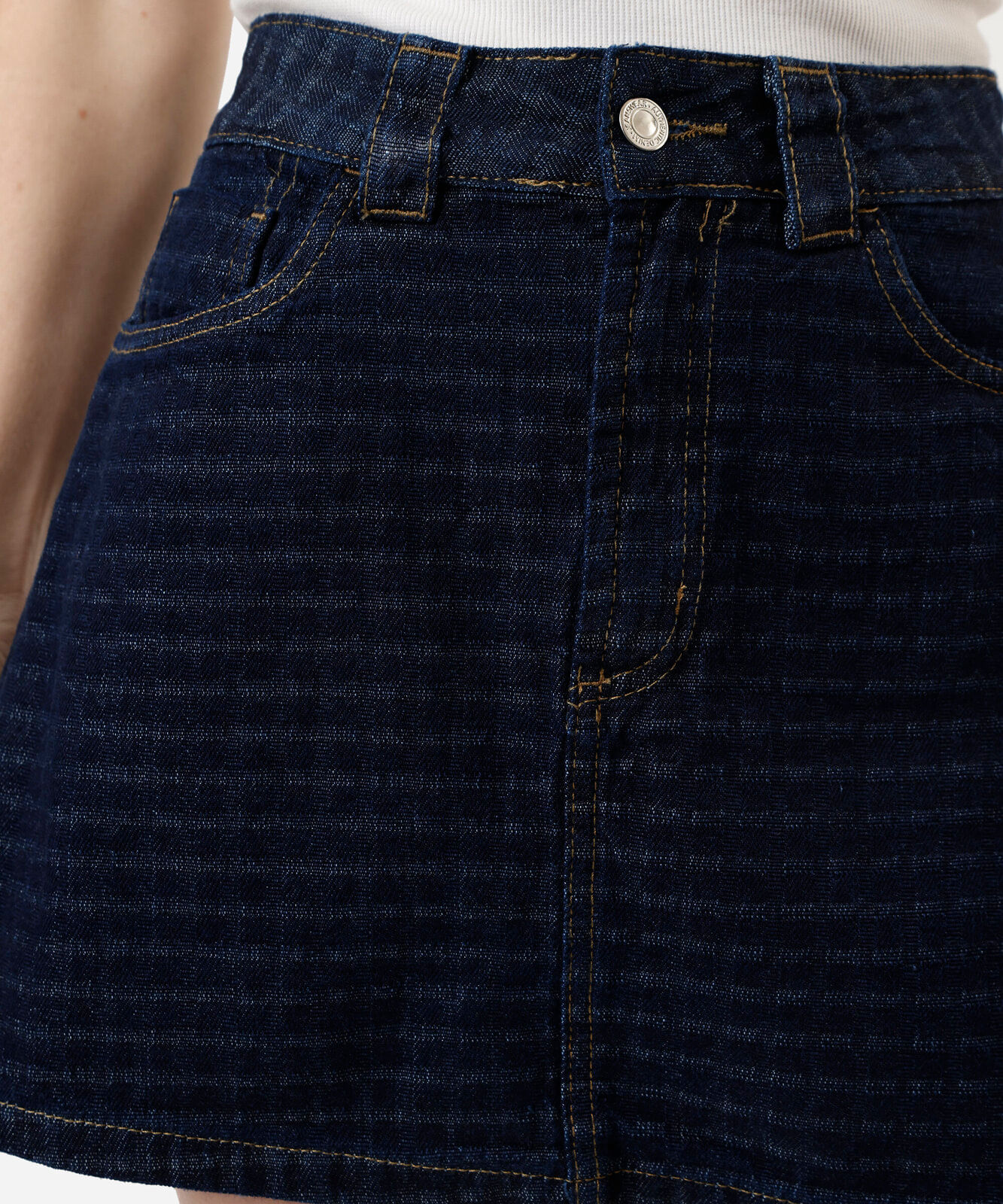 short saia feminino jeans xadrez azul