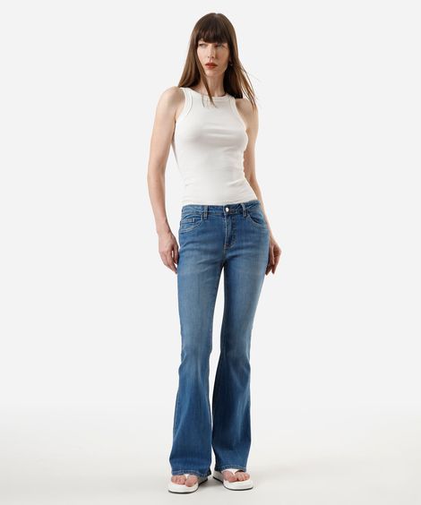 calça flare feminina jeans cintura baixa azul