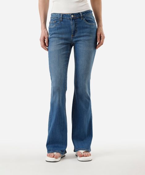 calça flare feminina jeans cintura baixa azul