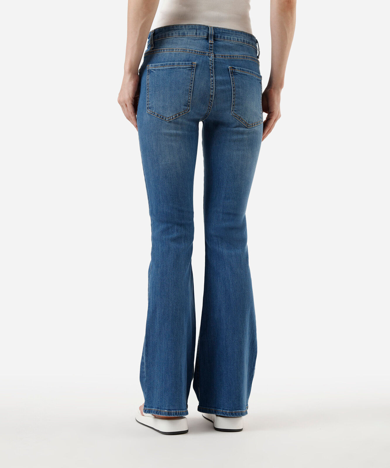 calça flare feminina jeans cintura baixa azul