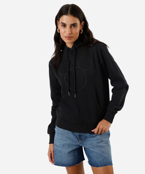 blusão feminino de moletom com capuz mickey preta