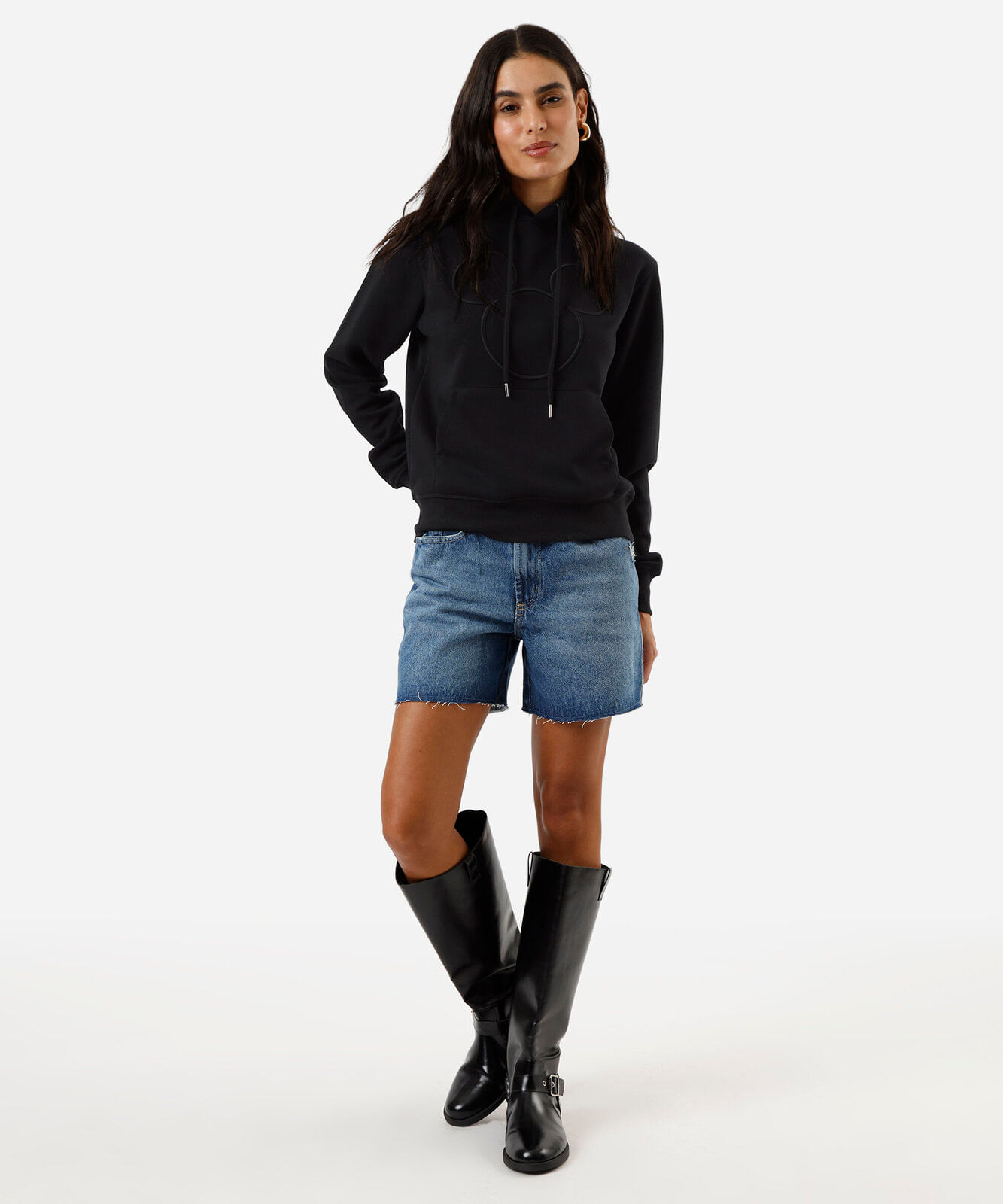blusão feminino de moletom com capuz mickey preta