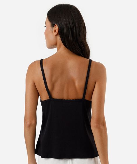 regata de pijama feminina com algodão alça fina canelada preta