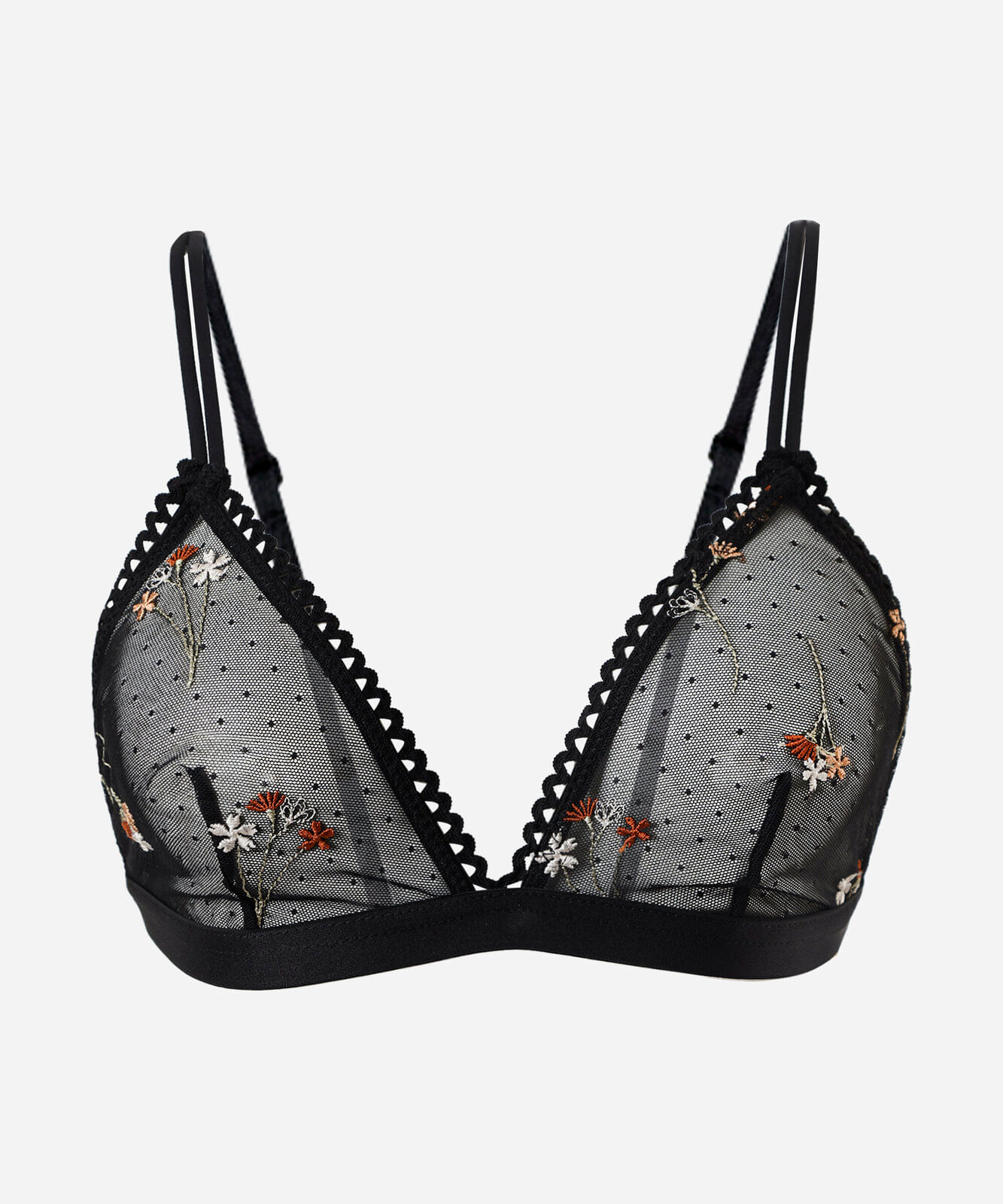 sutiã triângulo feminino de tule com bordado floral preto
