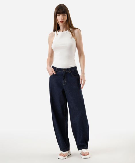 calça  balloon feminina jeans cintura baixa azul