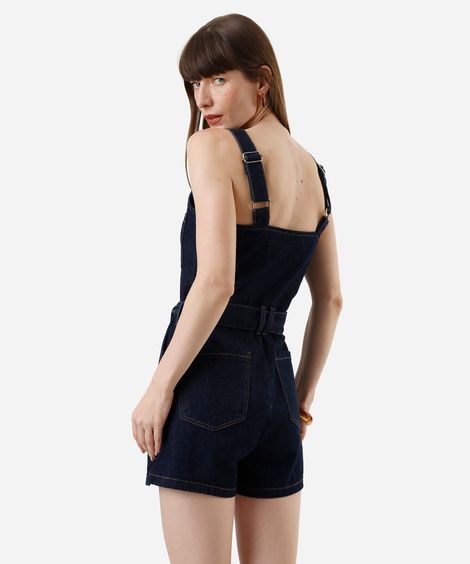 macaquinho feminino jeans com faixa azul