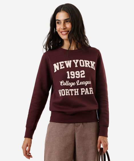 blusão feminino de moletom new york vinho
