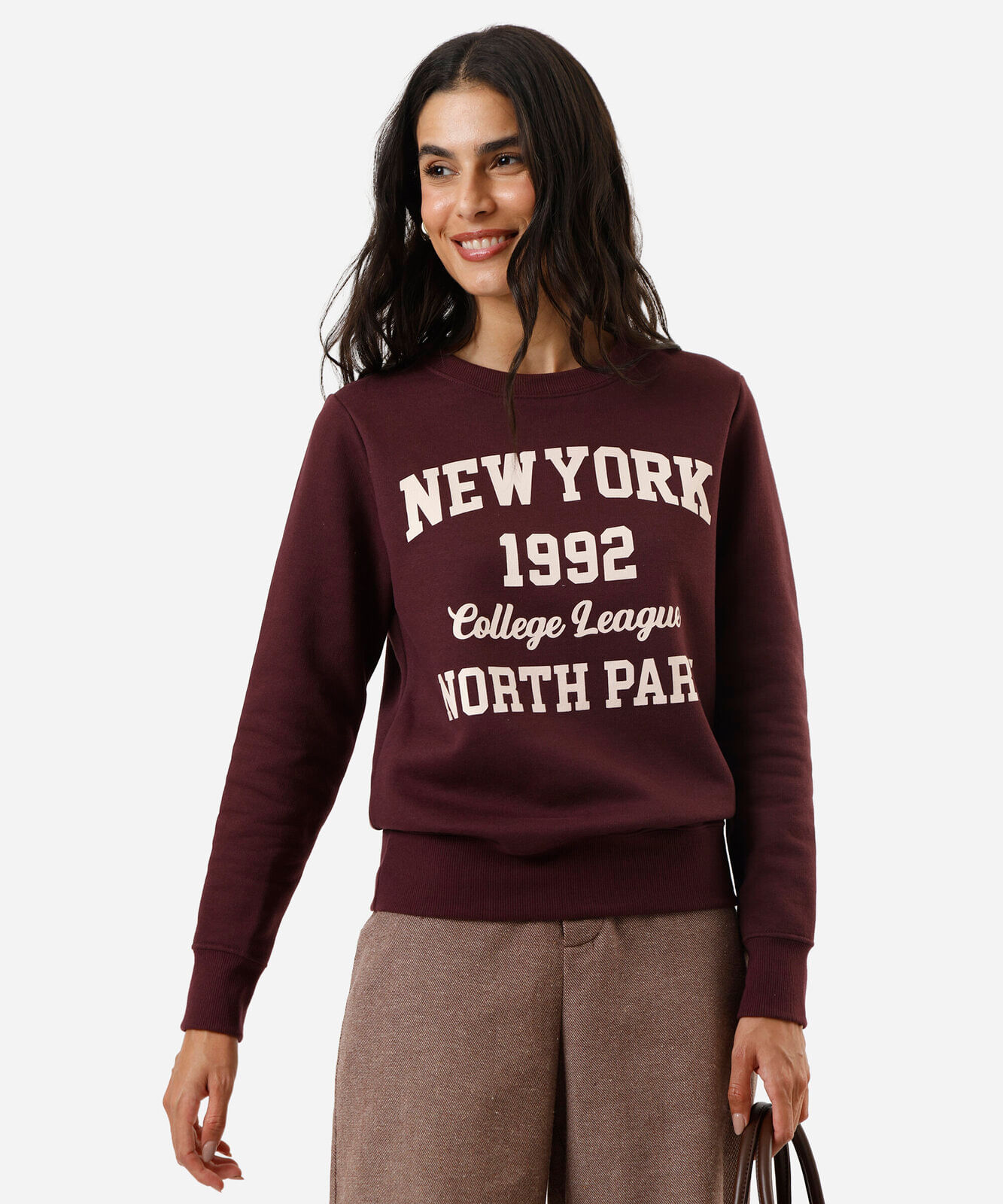 blusão feminino de moletom new york vinho