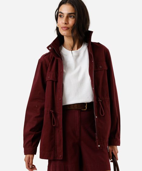 jaqueta parka feminina de sarja com bolsos vinho