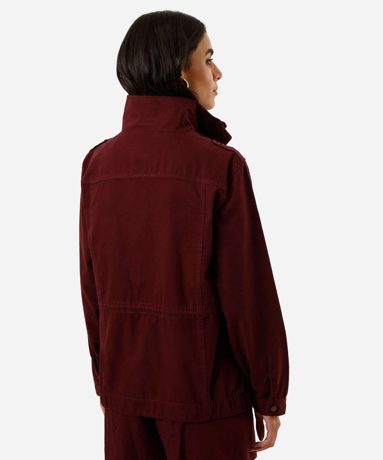 jaqueta parka feminina de sarja com bolsos vinho