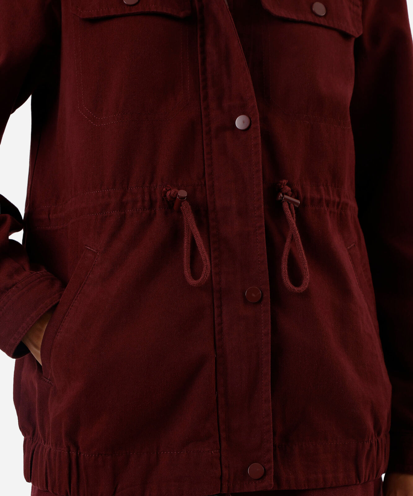 jaqueta parka feminina de sarja com bolsos vinho