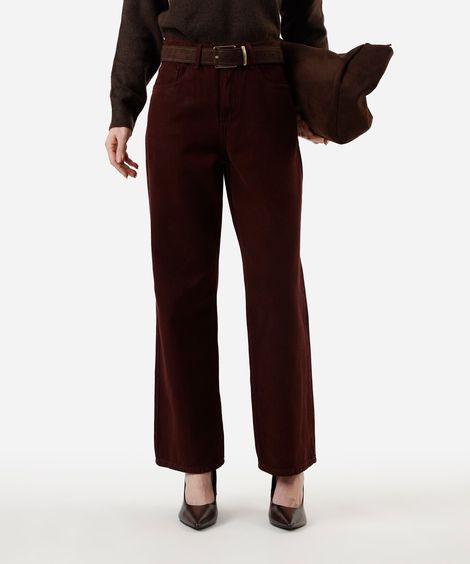 calça wide leg slim feminina de sarja vinho