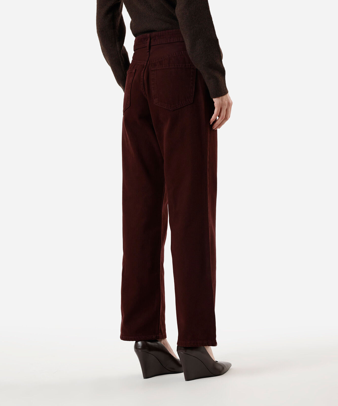 calça wide leg slim feminina de sarja vinho