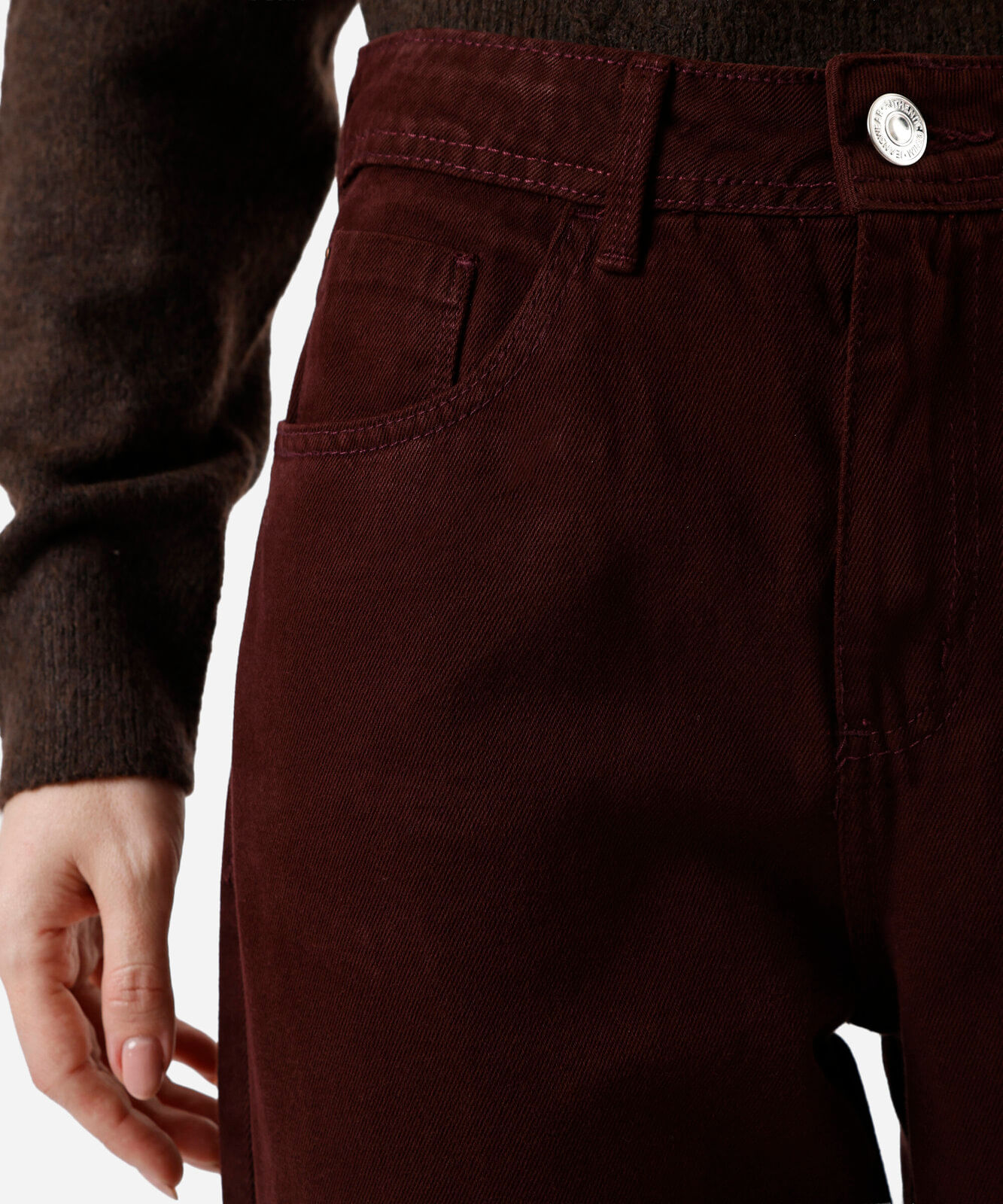 calça wide leg slim feminina de sarja vinho