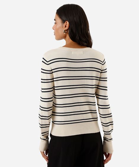 suéter feminino em tricot listrado bege