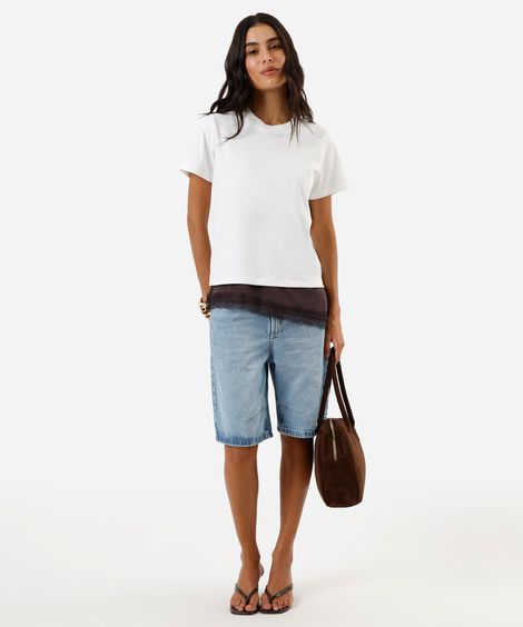 bermuda jeans feminina relaxed cintura média azul