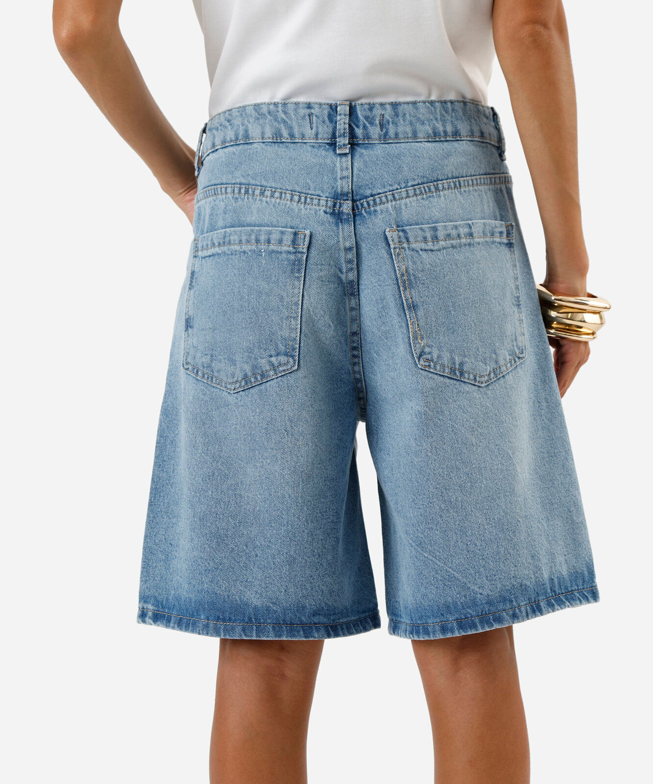 bermuda jeans feminina relaxed cintura média azul