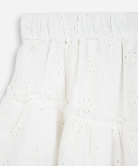 saia infantil curta com pala e babados em laise off white