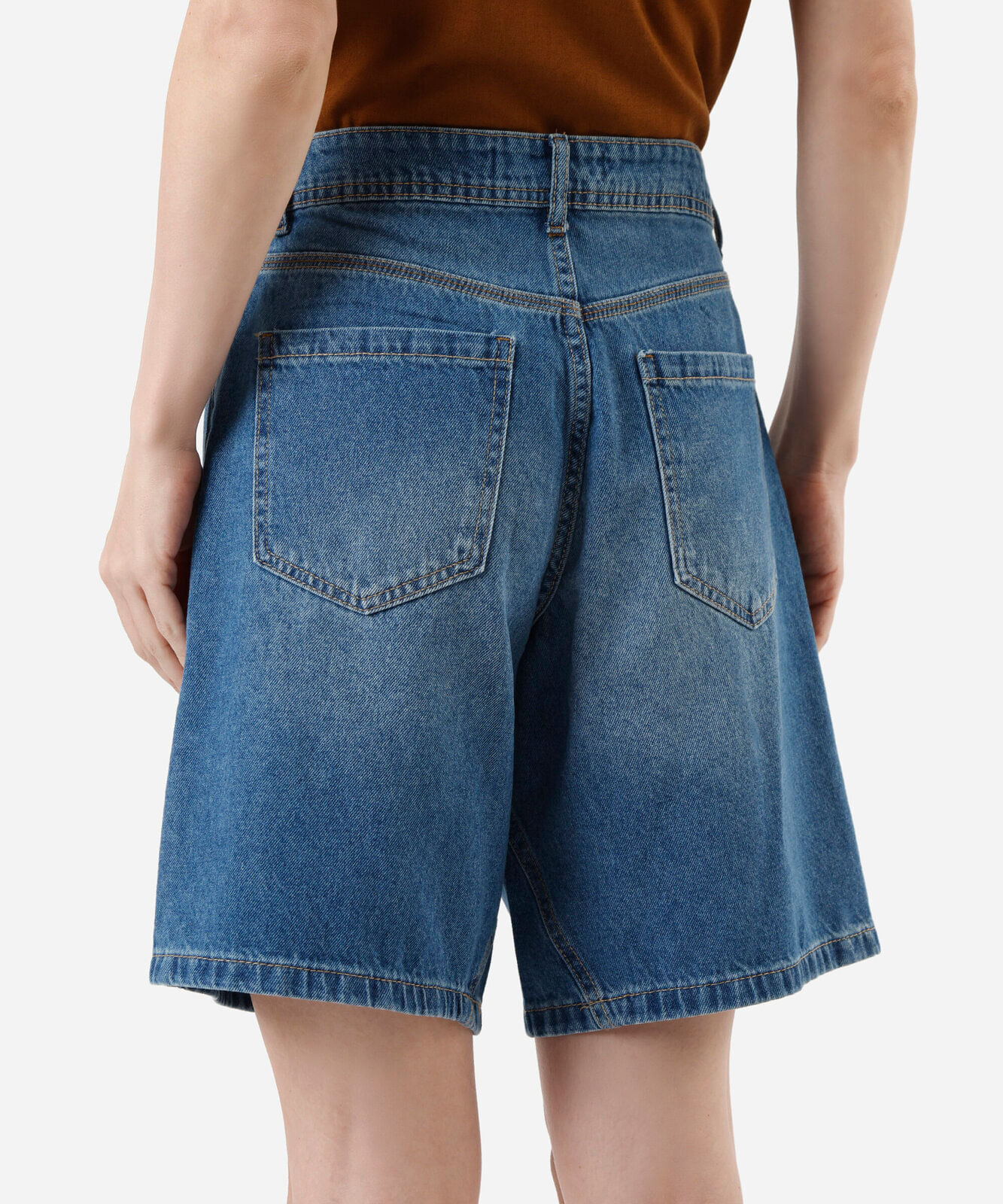 bermuda feminina jeans com recorte cintura alta azul