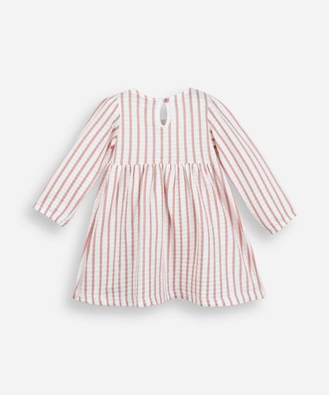 vestido infantil de laço manga longa listrado rosa