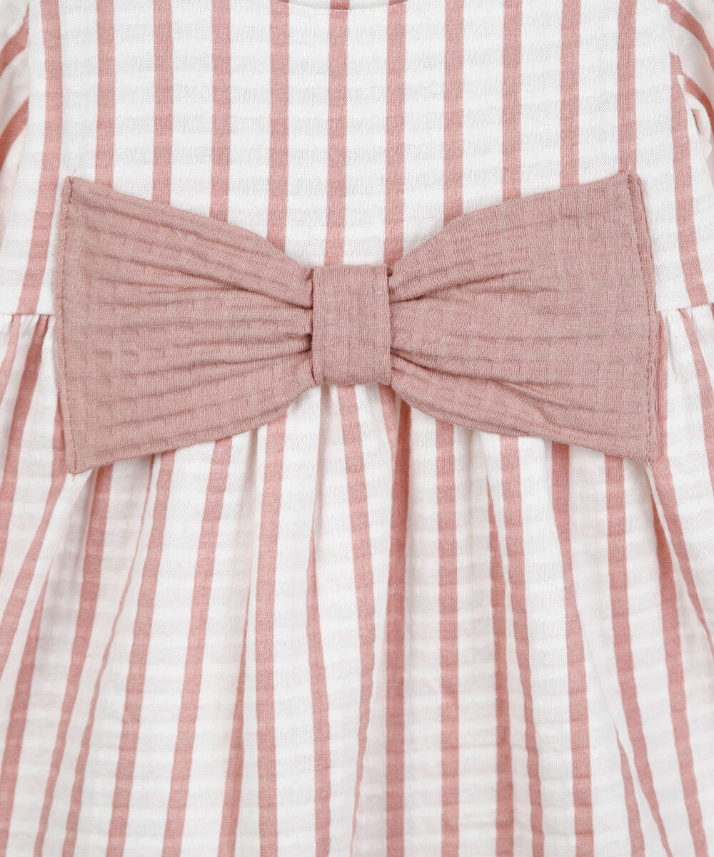 vestido infantil de laço manga longa listrado rosa