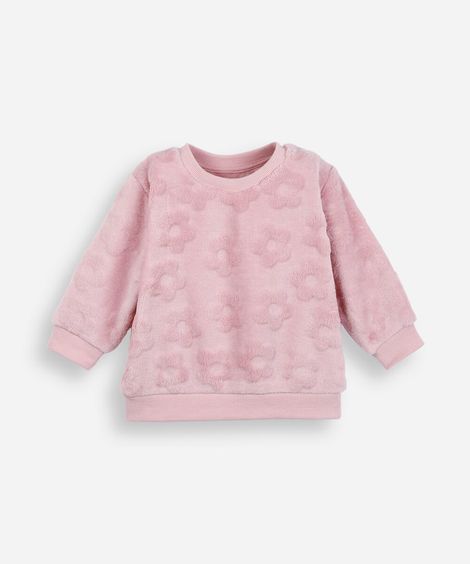 blusão infantil textura flor rosa