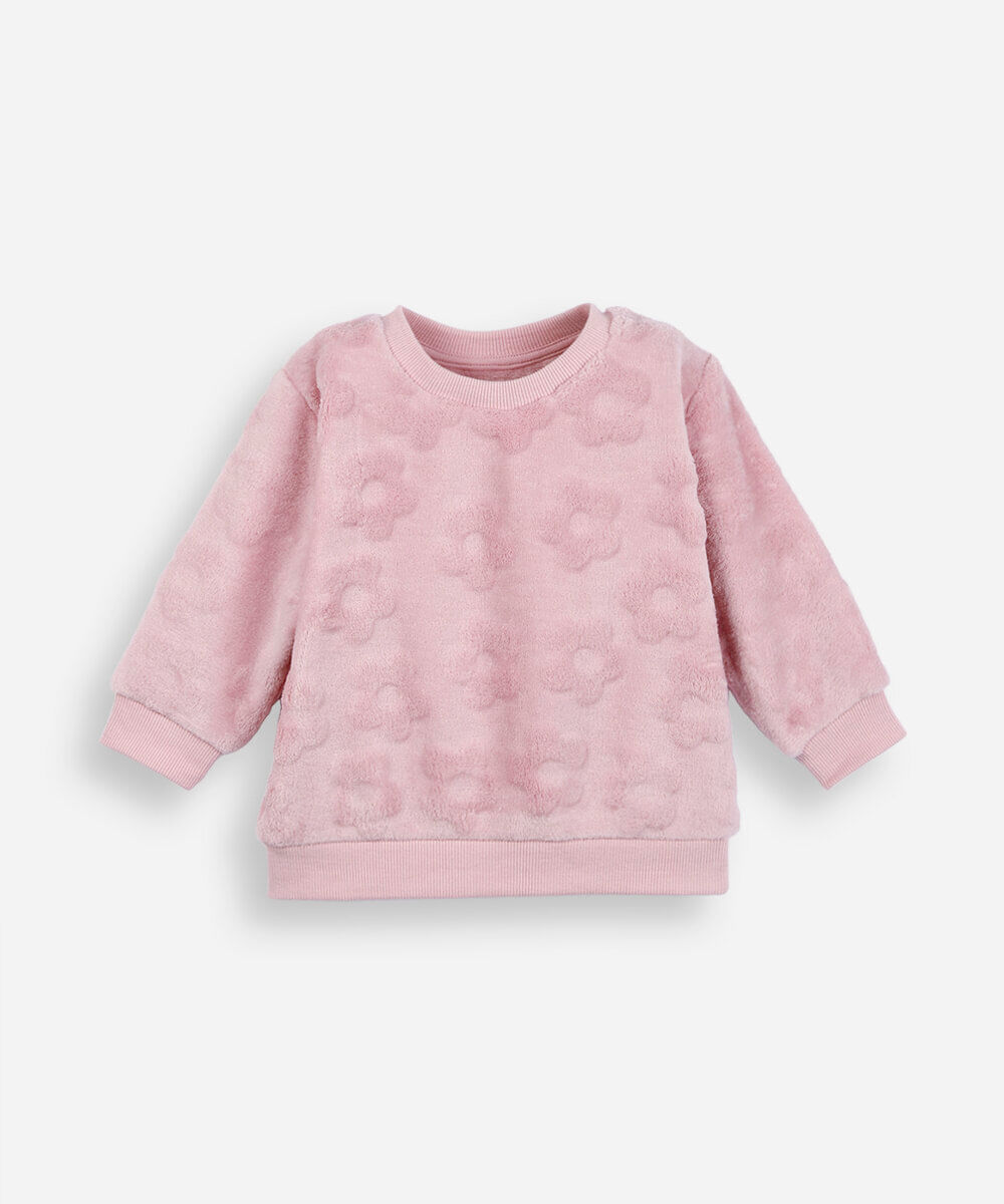 blusão infantil textura flor rosa
