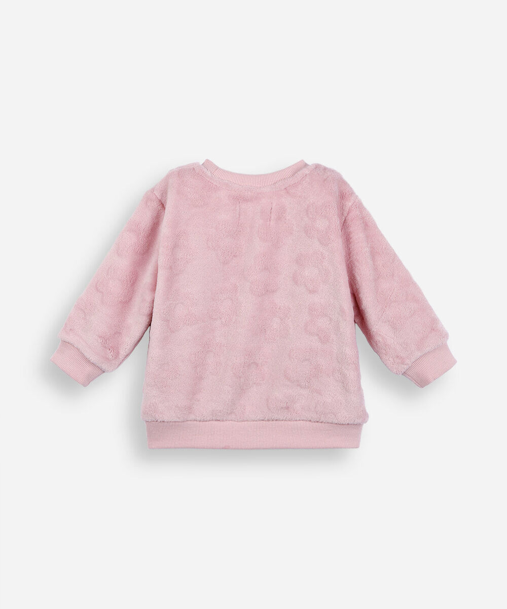 blusão infantil textura flor rosa