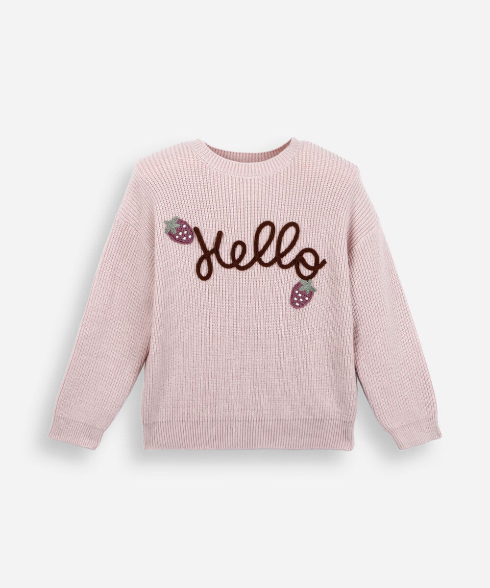 blusão infantil de tricot bordado rosa