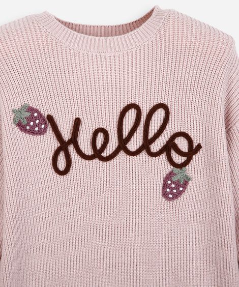 blusão infantil de tricot bordado rosa