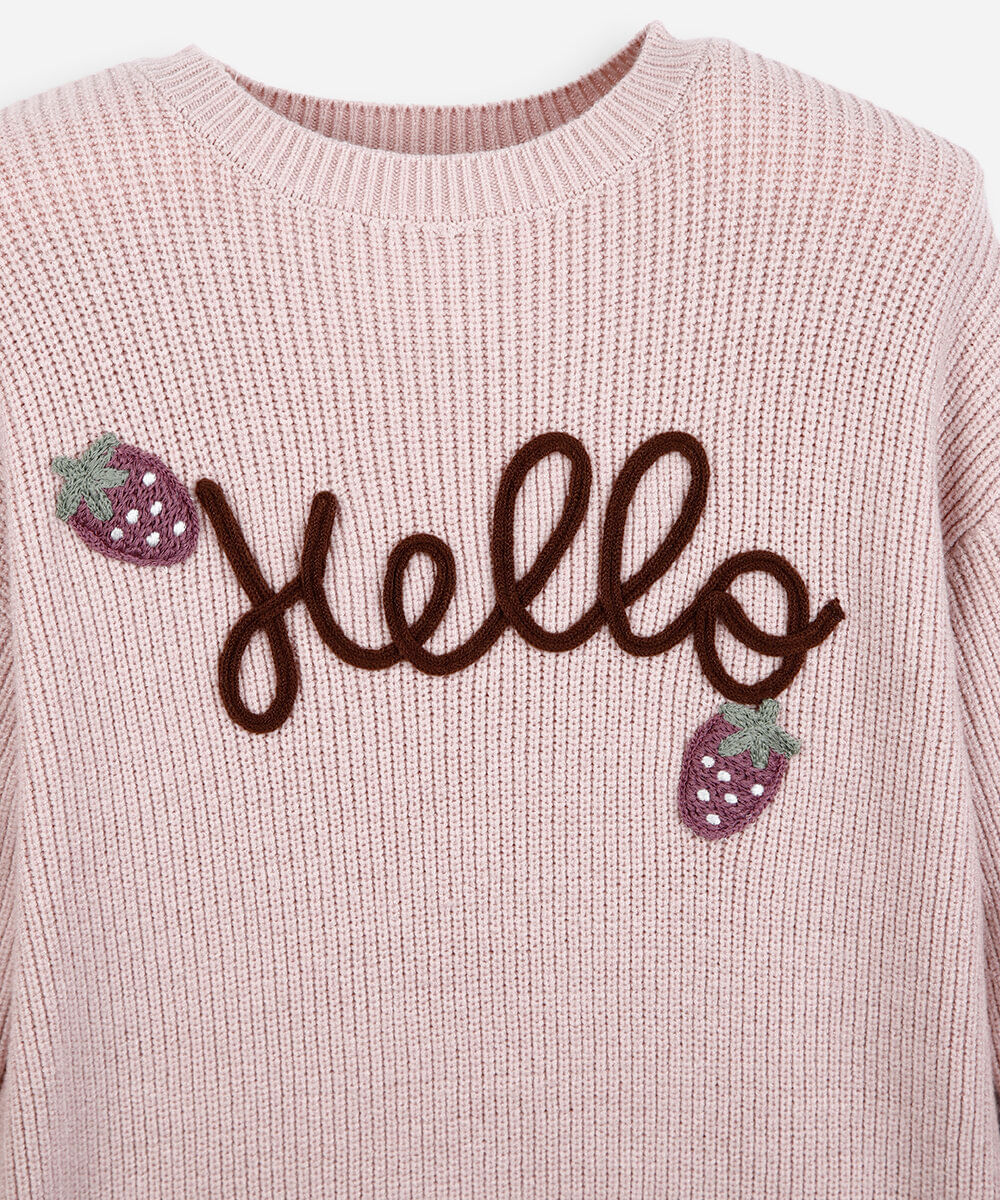 blusão infantil de tricot bordado rosa