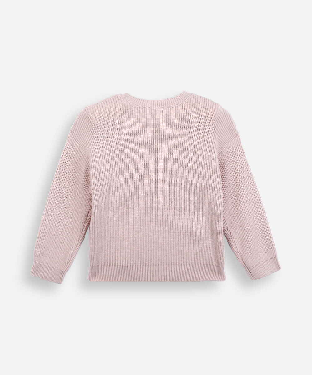 blusão infantil de tricot bordado rosa