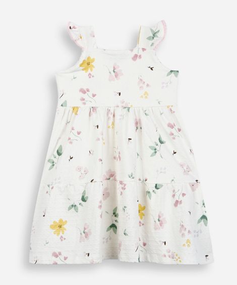 vestido infantil texturizado estampa floral off white