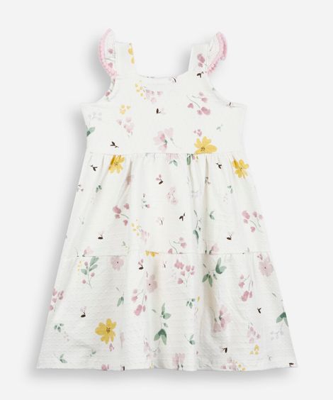 vestido infantil texturizado estampa floral off white
