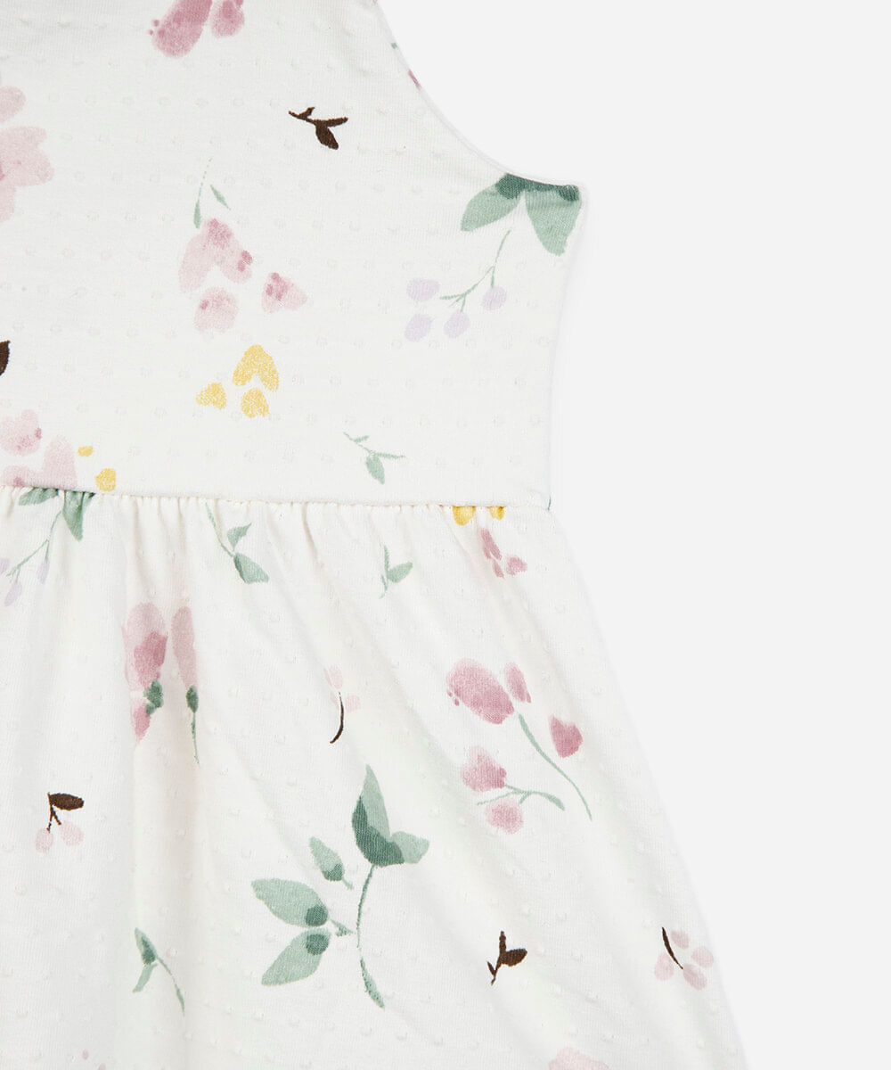 vestido infantil texturizado estampa floral off white
