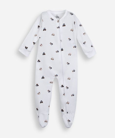 macacão infantil com pé carrinhos off white