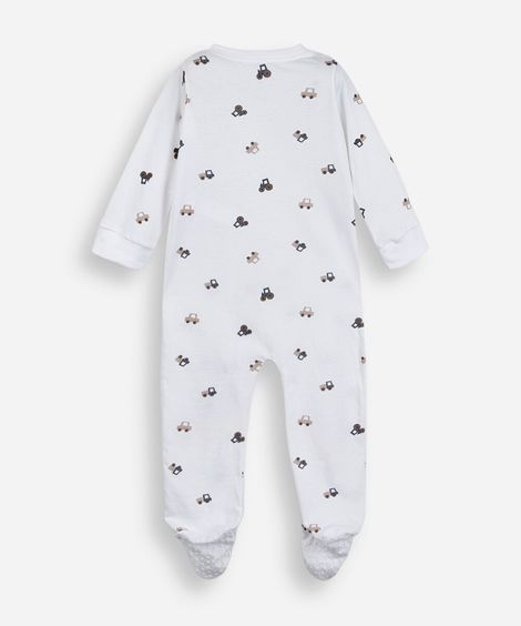 macacão infantil com pé carrinhos off white