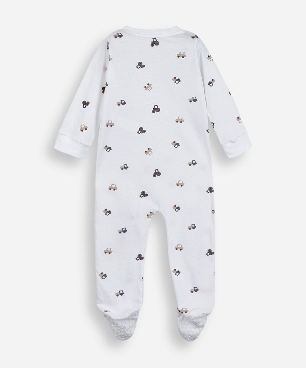 macacão infantil com pé carrinhos off white