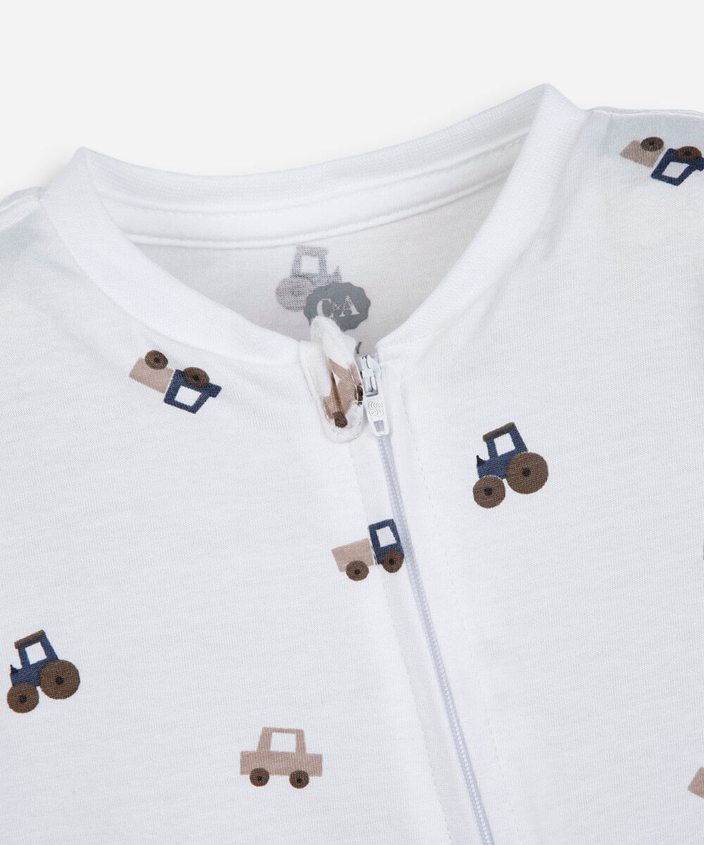 macacão infantil com pé carrinhos off white