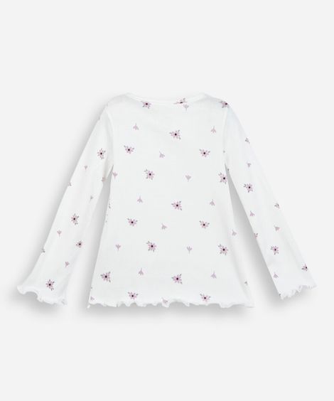 blusa infantil de algodão manga longa floral off white