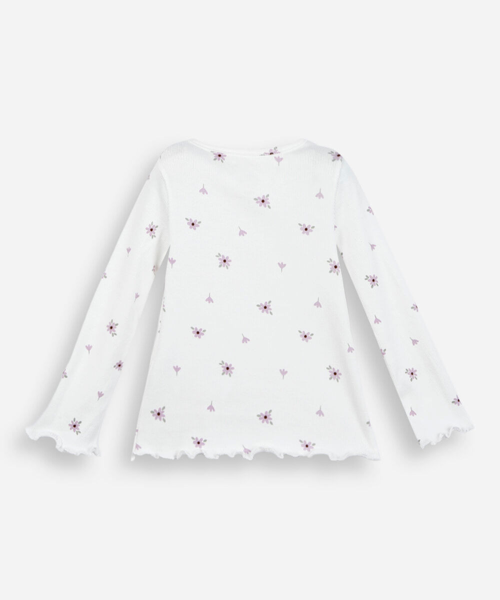 blusa infantil de algodão manga longa floral off white