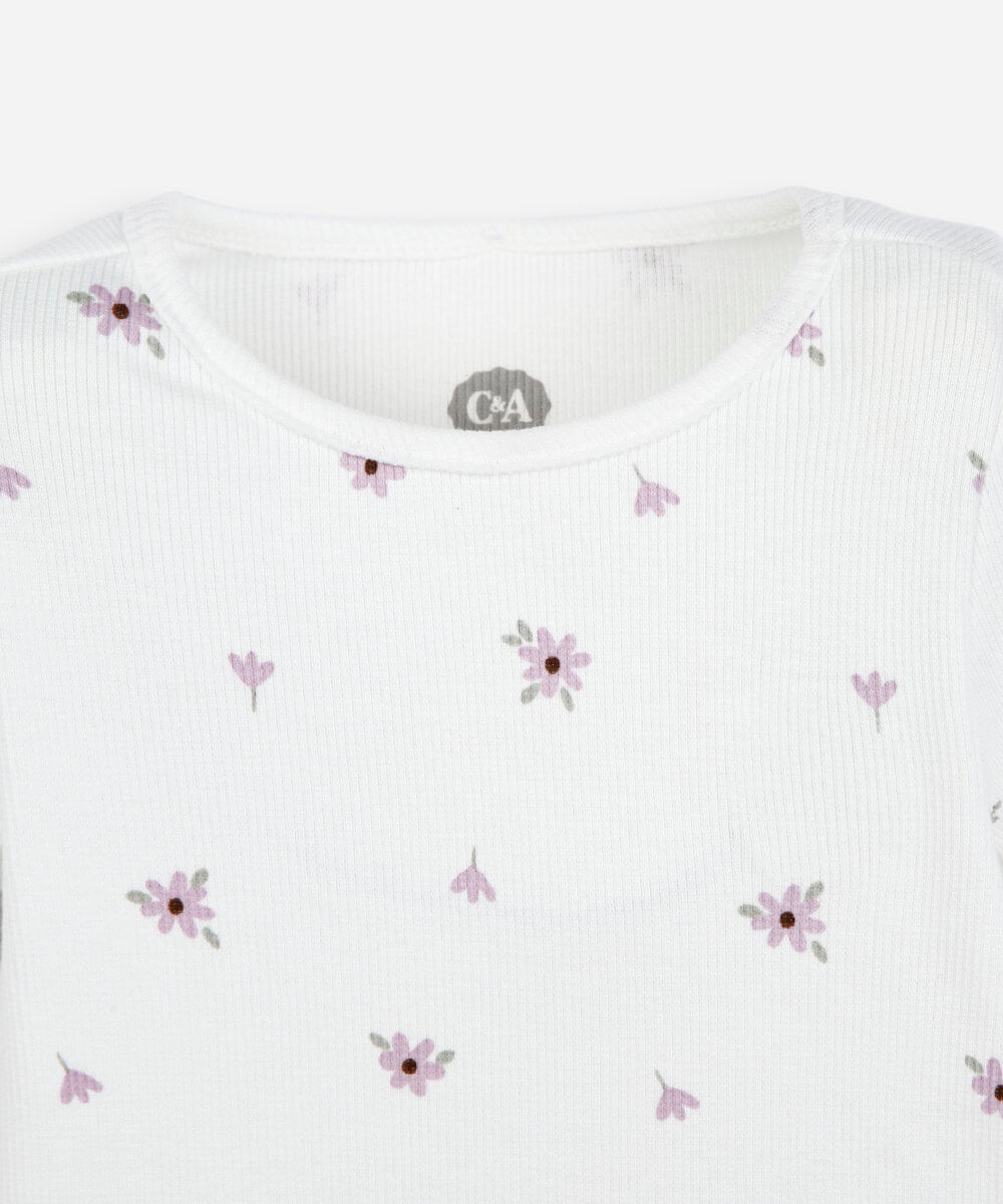 blusa infantil de algodão manga longa floral off white
