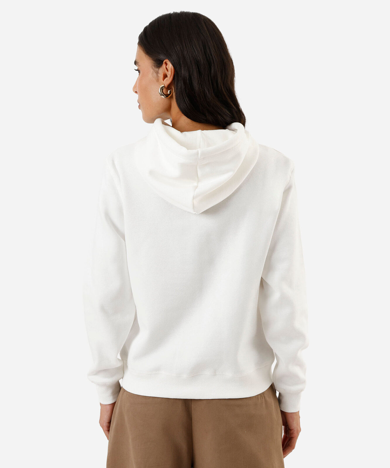 blusão básico feminino de moletom com capuz e bordado off white