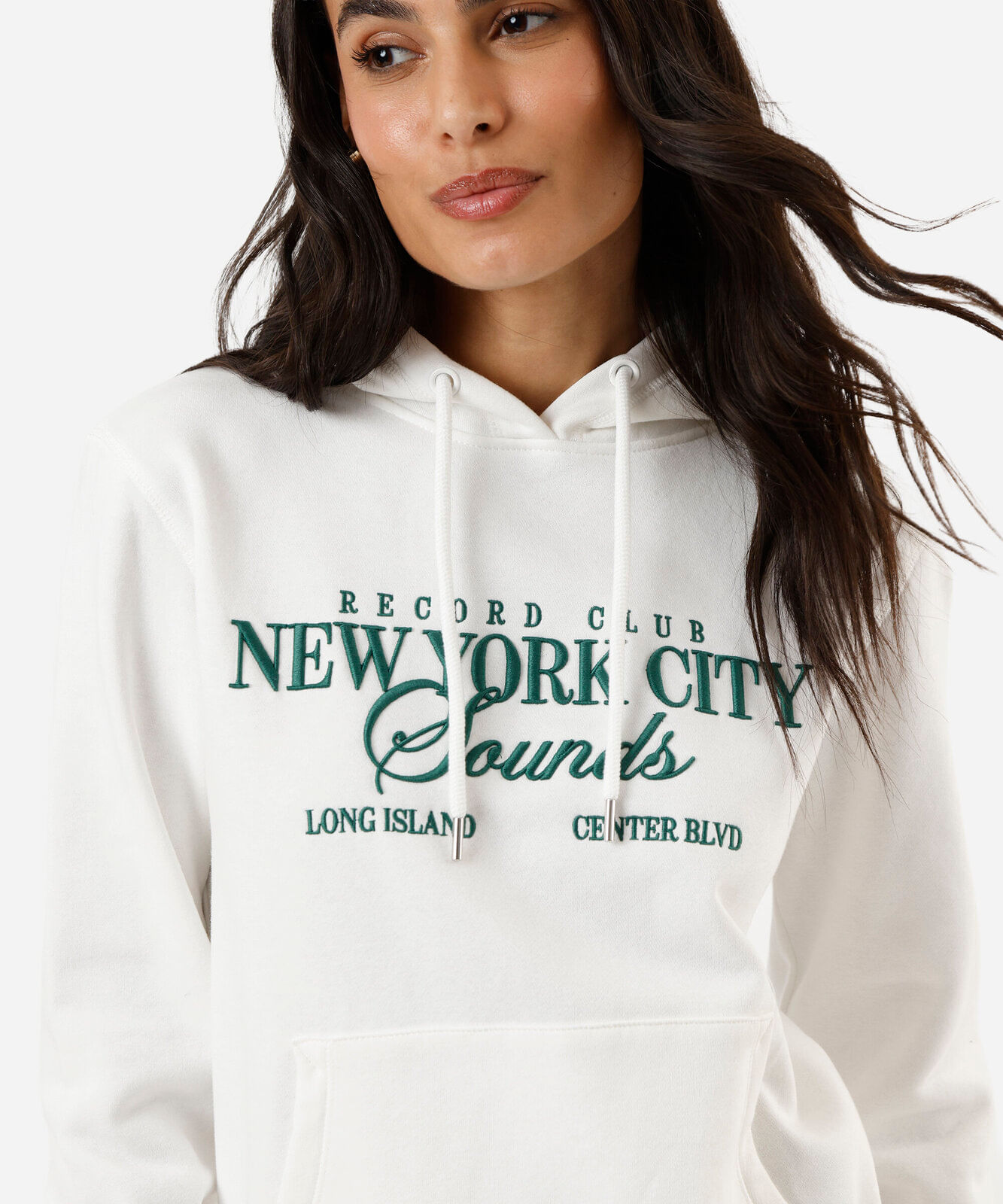 blusão básico feminino de moletom com capuz e bordado off white